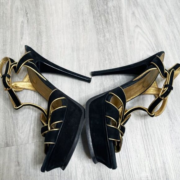 Yves Saint Laurent Tribute Black Suede Sandals - Picture 2 of 11